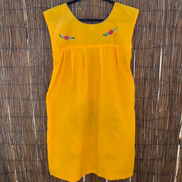 Vintage Mexican Embroidered Yellow Dress Floral Summer Beach Coverup M/L - Picture 9 of 10